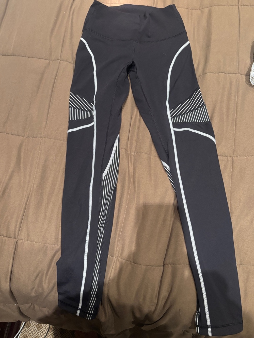 lululemon athletica Black Leggings with White Stripe Accents